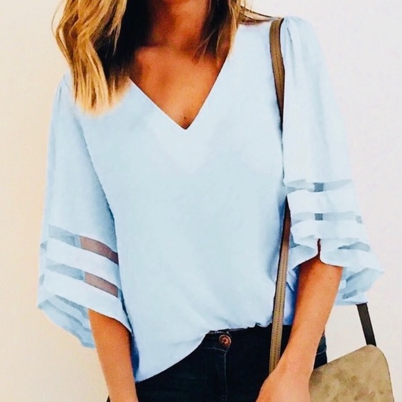 Umgee Tops - Blue bell sleeve top